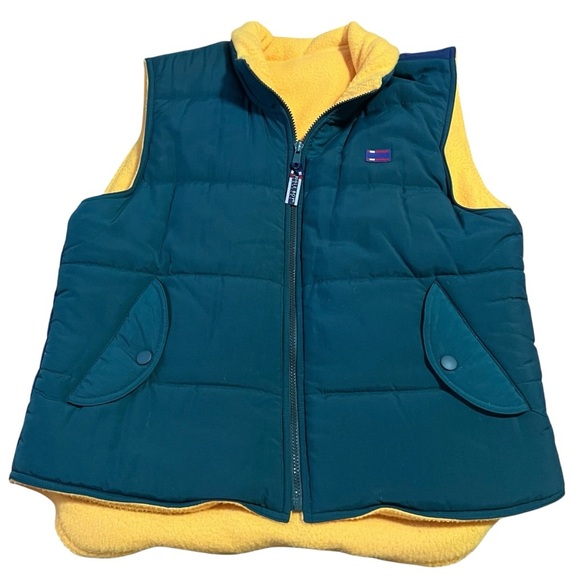 Bugle Boy 90s Reversible Puffer Vest M Yellow Fleece Nylon Retro - Picture 1 of 7